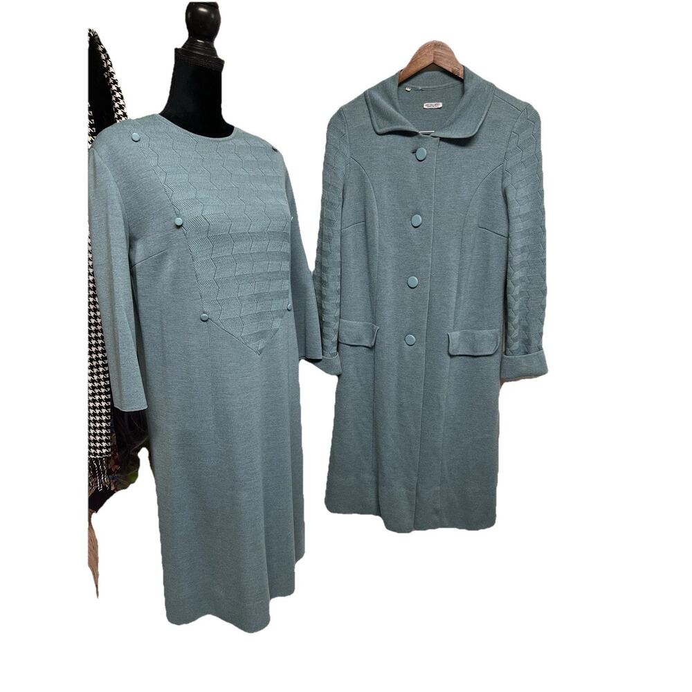 Vintage 40s Wool Knit Sweater Dress & Matching Coat 1940s Made In Italy Sz 14 - Picture 11 of 16